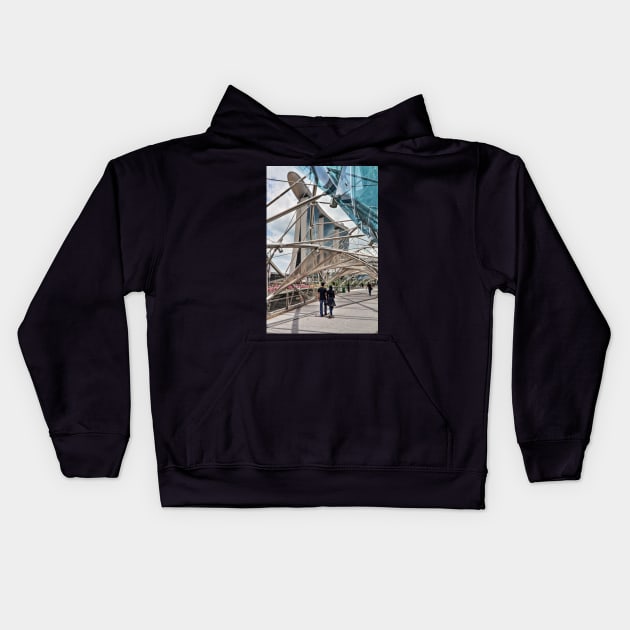 Helix Bridge in front of Marina Bay Sands Kids Hoodie by holgermader